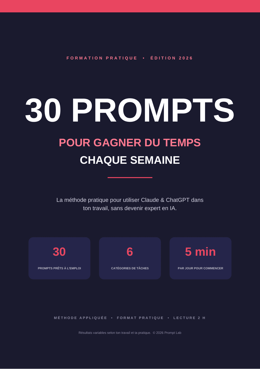 Couverture du guide « 30 prompts pour gagner du temps chaque semaine » de Prompt Lab